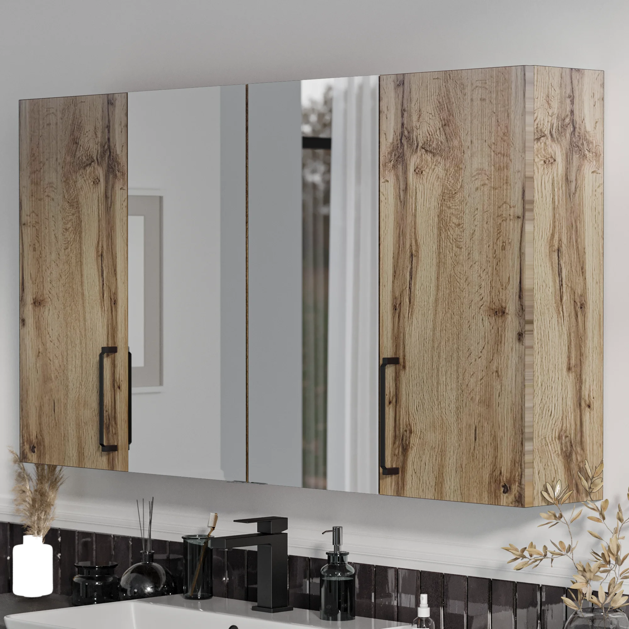 Product image for Oliver Oak 1200mm Mirror Cabinet With Double Wall Storage