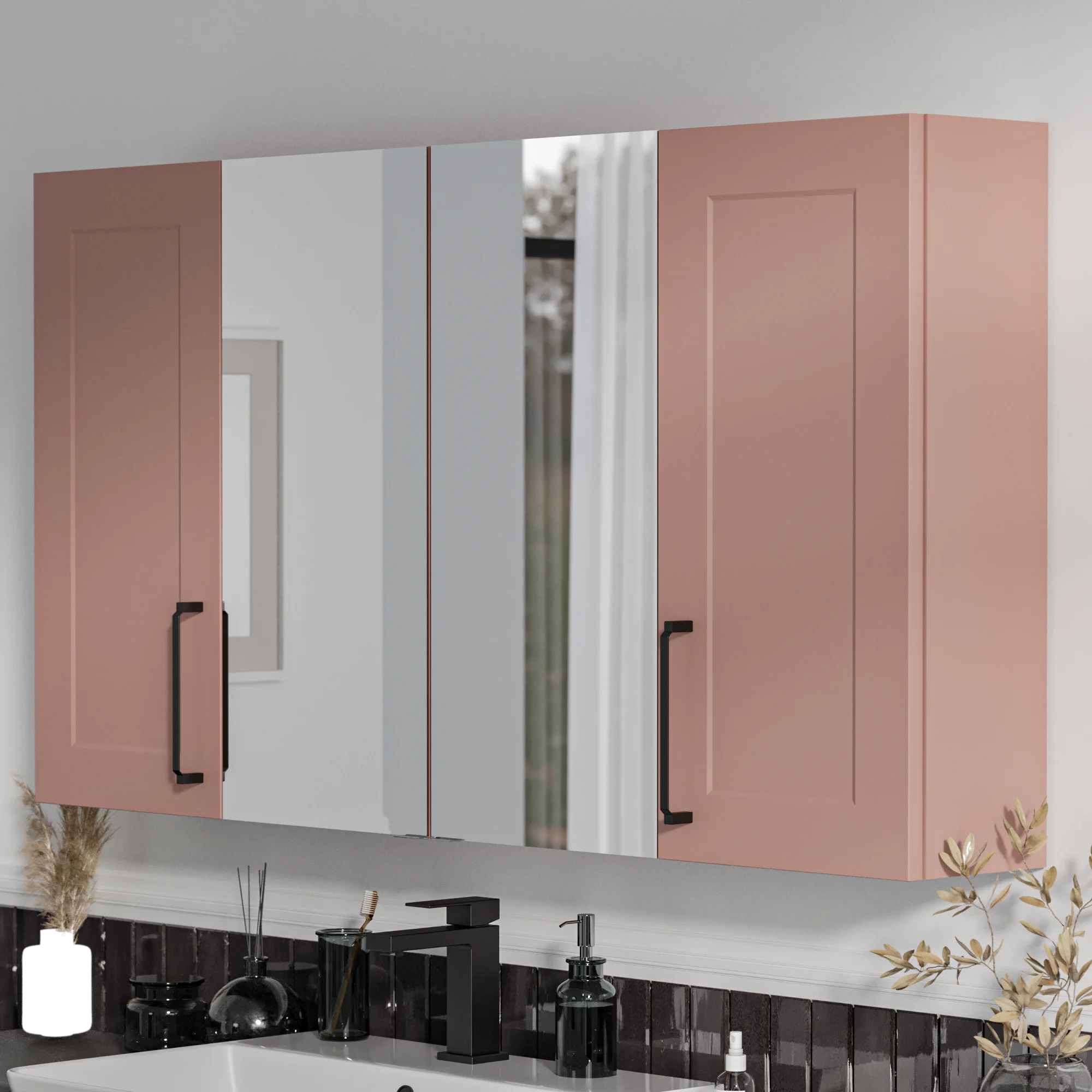 Product image for Oliver Pink 1200mm Mirror Cabinet With Double Wall Storage