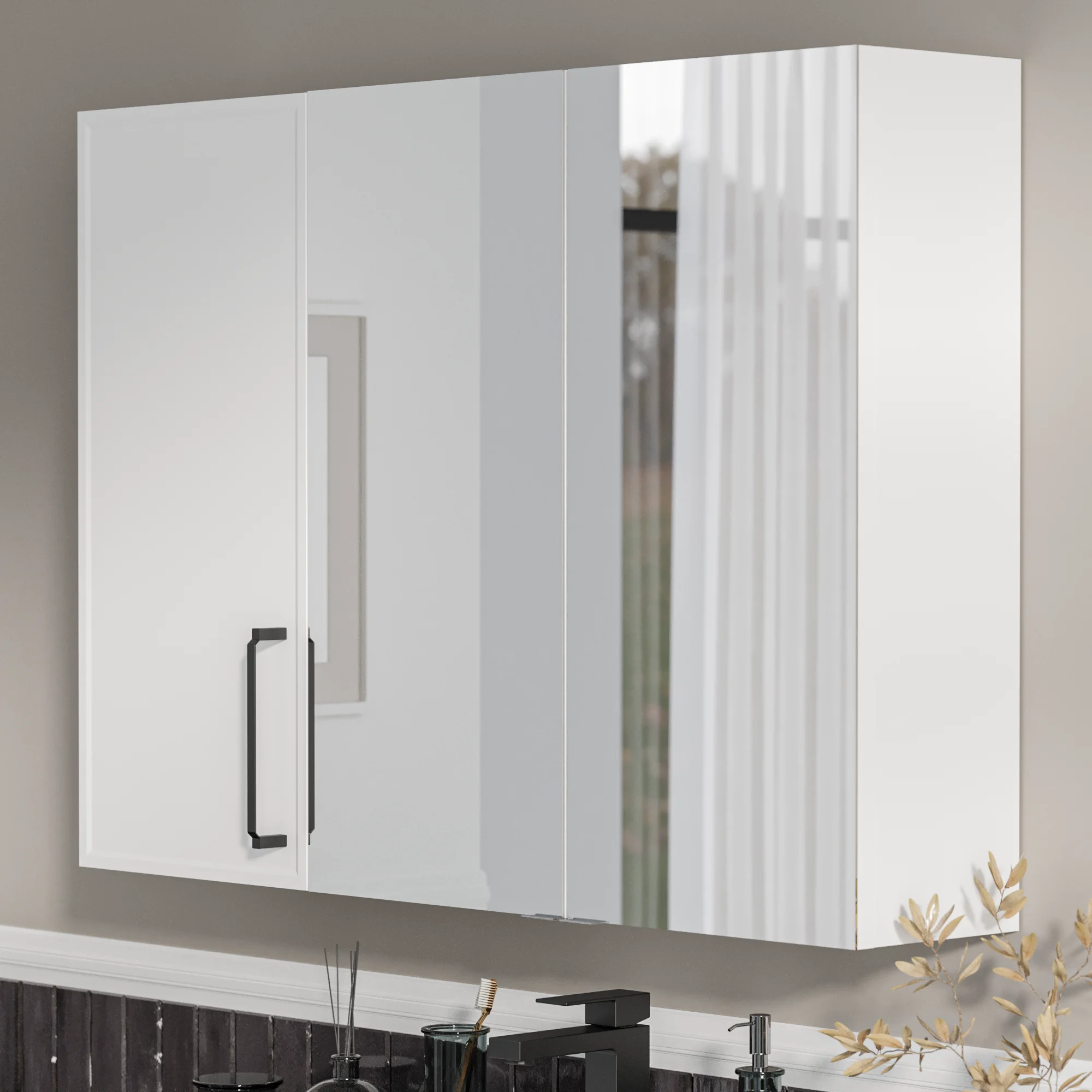 Product image for Oliver White 1200mm Mirror Cabinet With Single Wall Storage Slim