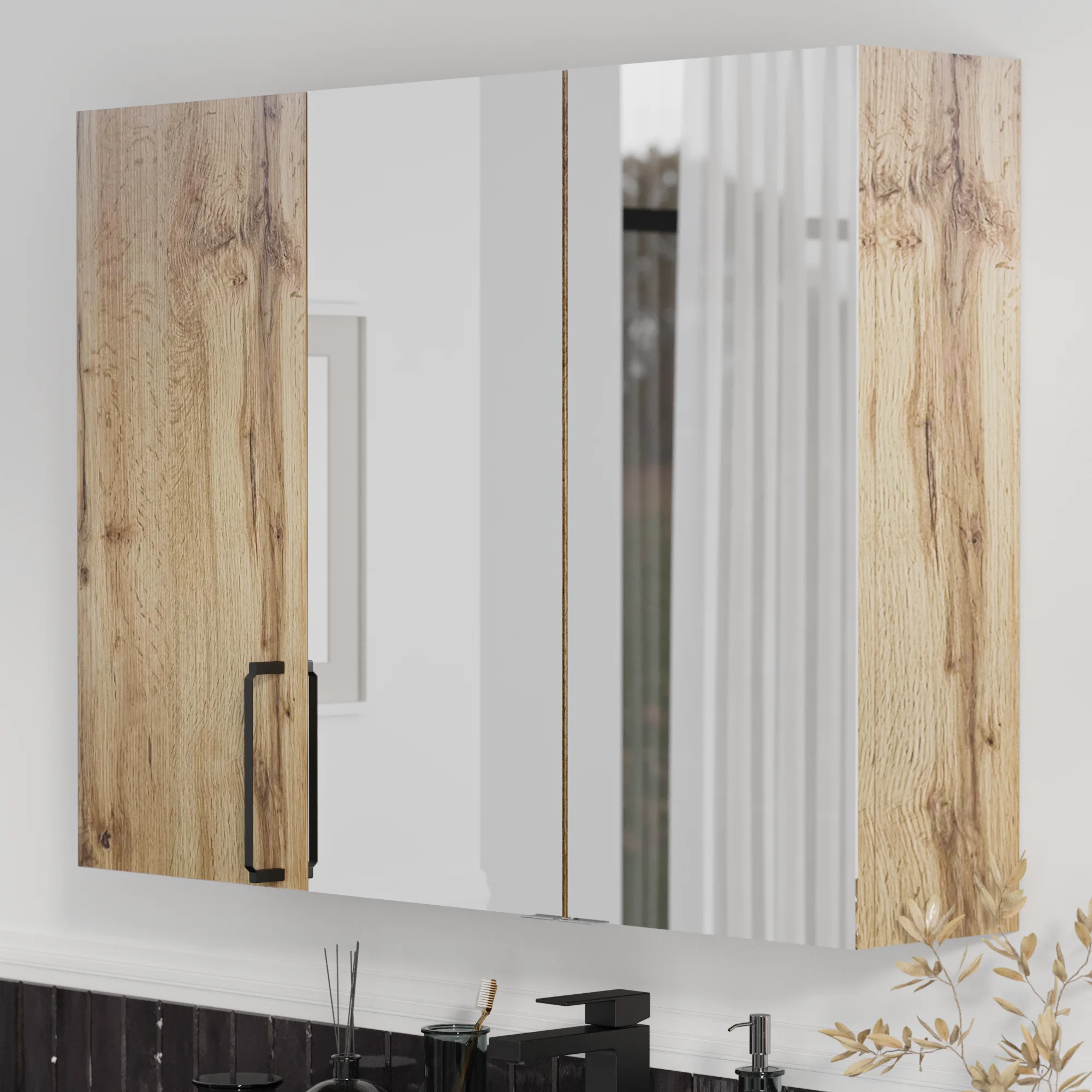 Product image for Oliver Oak 1200mm Mirror Cabinet With Single Wall Storage
