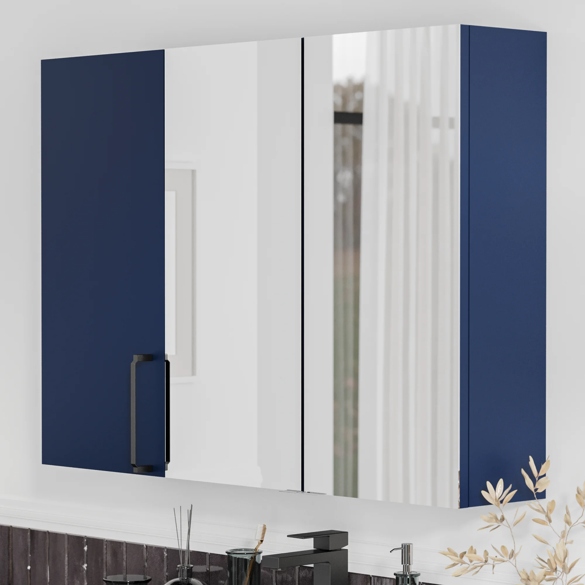 Product image for Oliver Navy Blue 1200mm Mirror Cabinet With Single Wall Storage