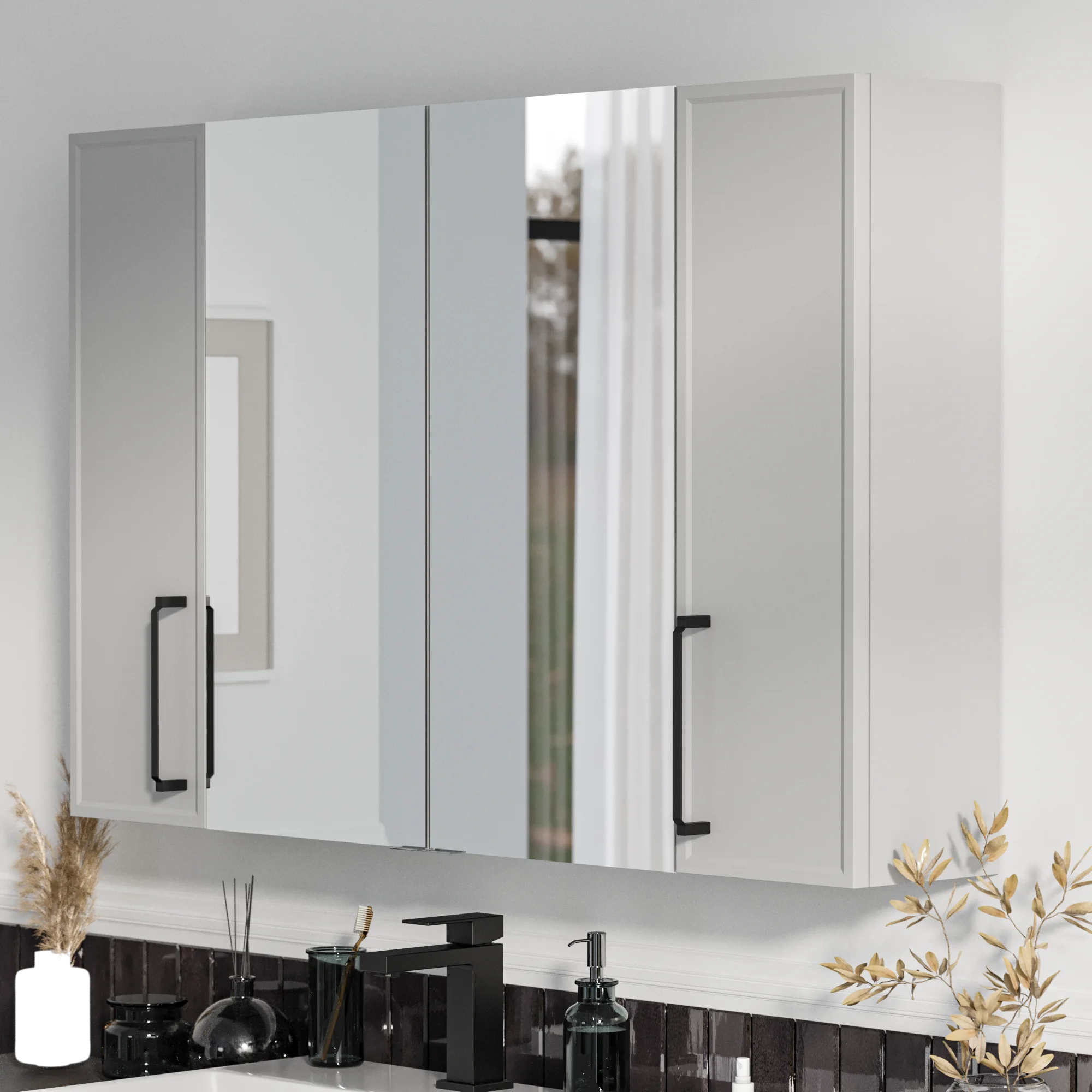 Product image for Oliver Dust Grey 1200mm Mirror Cabinet With Double 200mm Wall Storage