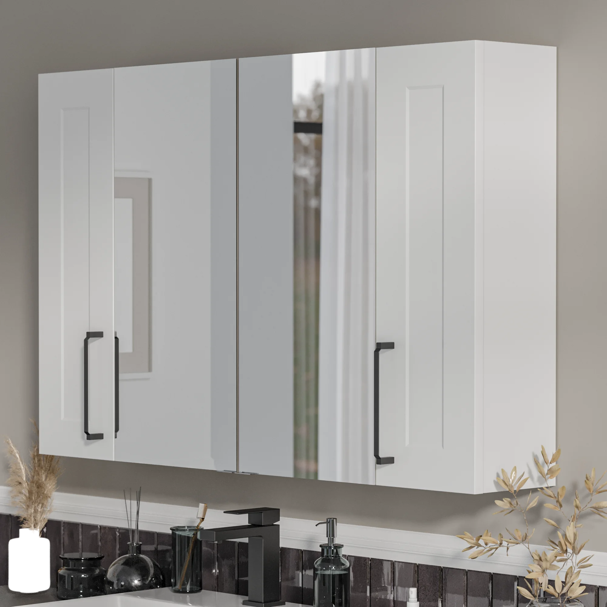 Product image for Oliver White 1200mm Mirror Cabinet With Double 200mm Wall Storage Standard