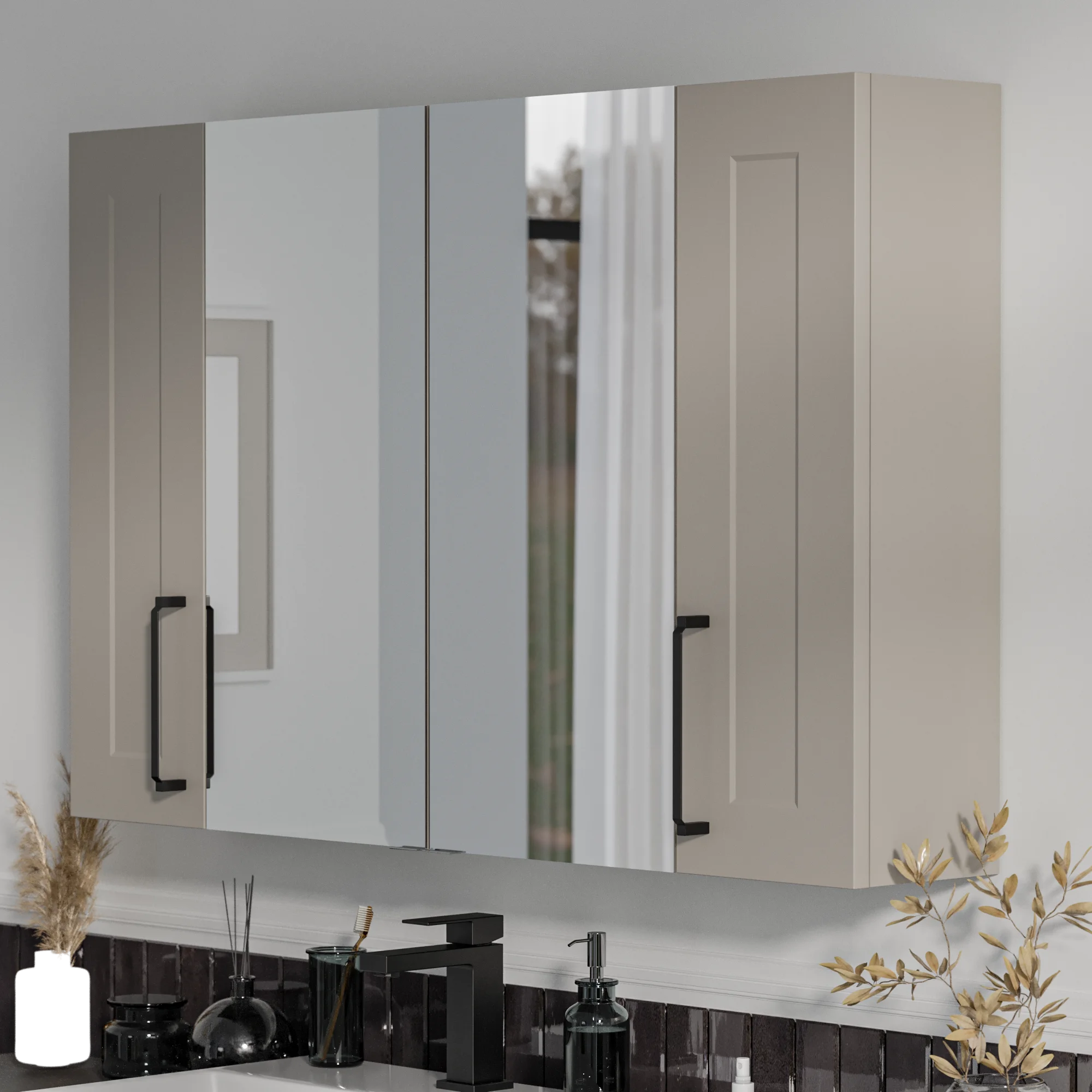 Product image for Oliver Cashmere 1200mm Mirror Cabinet With Double 200mm Wall Storage