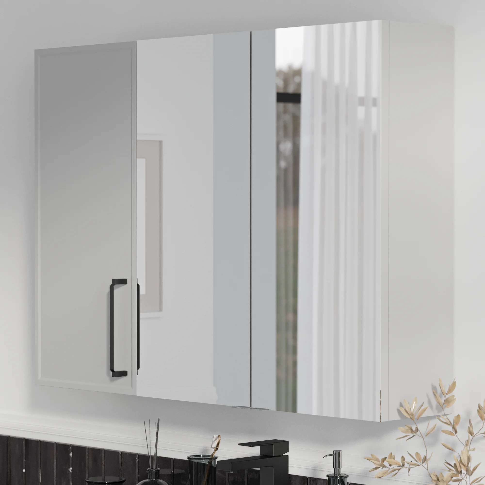 Product image for Oliver Dust Grey 1200mm Mirror Cabinet With Single Wall Storage