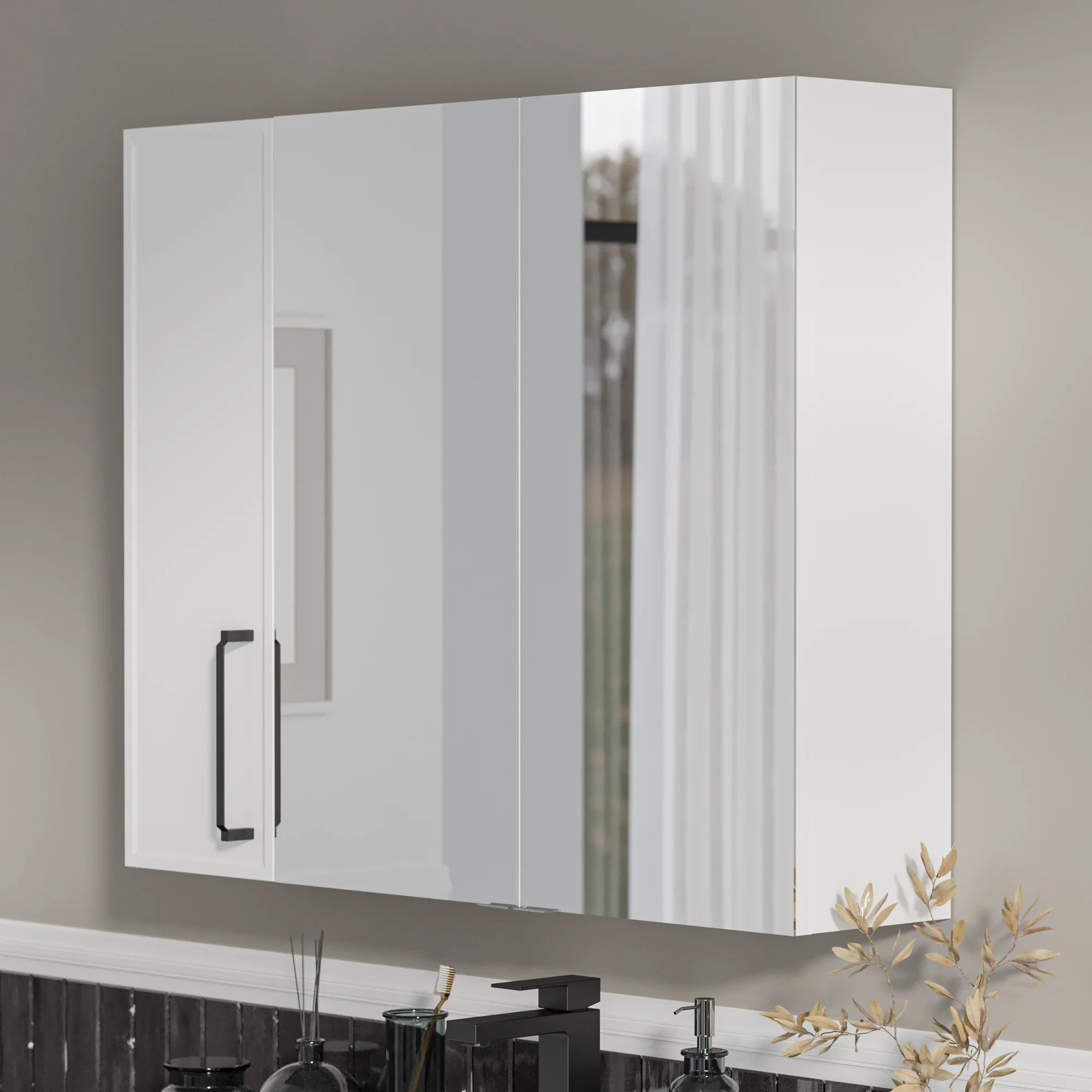 Product image for Oliver White 1200mm Mirror Cabinet With Single 200mm Wall Storage Slim