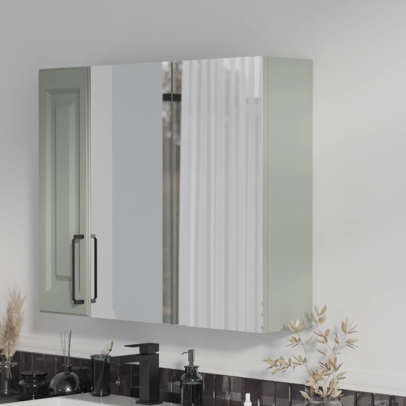 Product image for Oliver Sage Green 1200mm Mirror Cabinet With Single 200mm Wall Storage