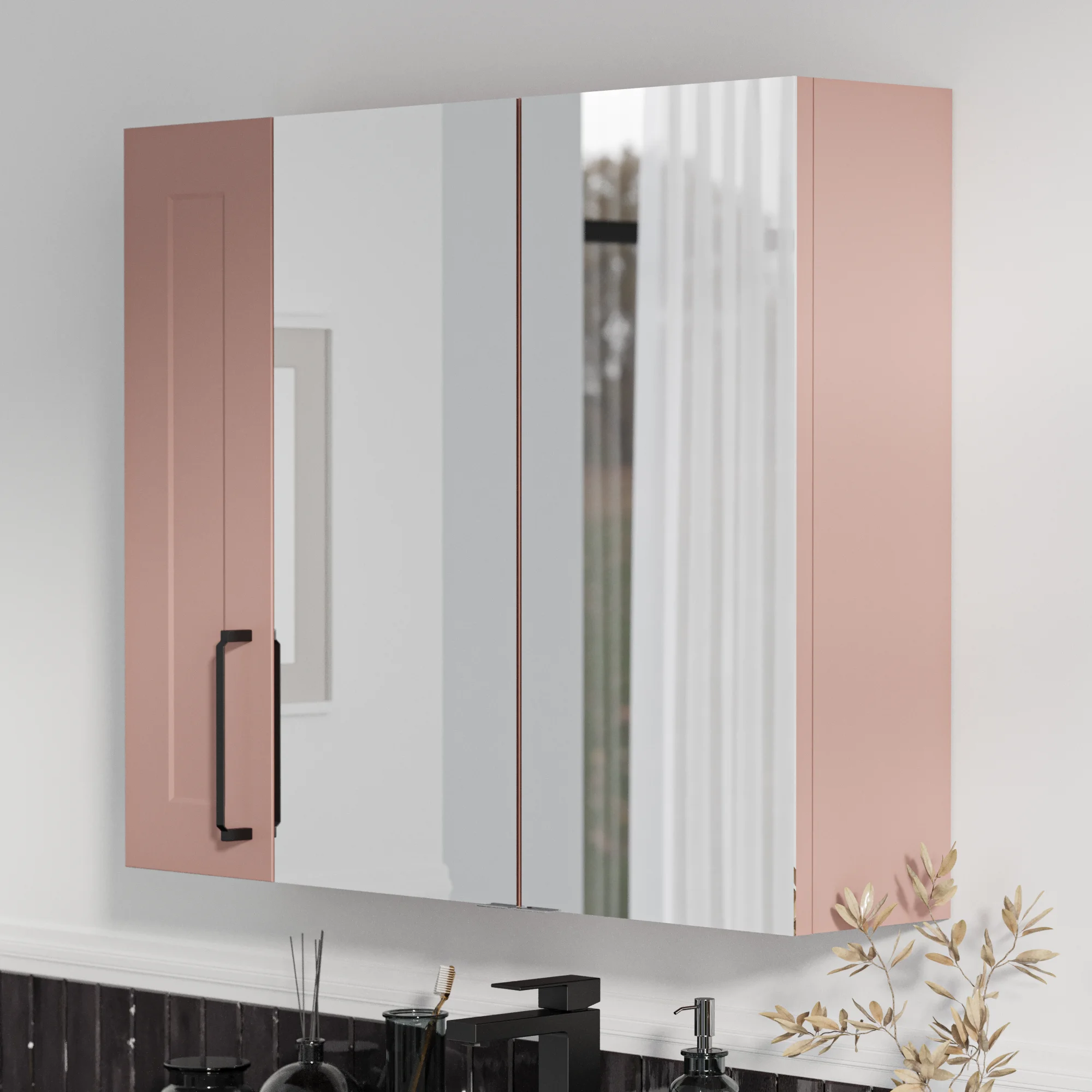 Product image for Oliver Pink 1200mm Mirror Cabinet With Single 200mm Wall Storage