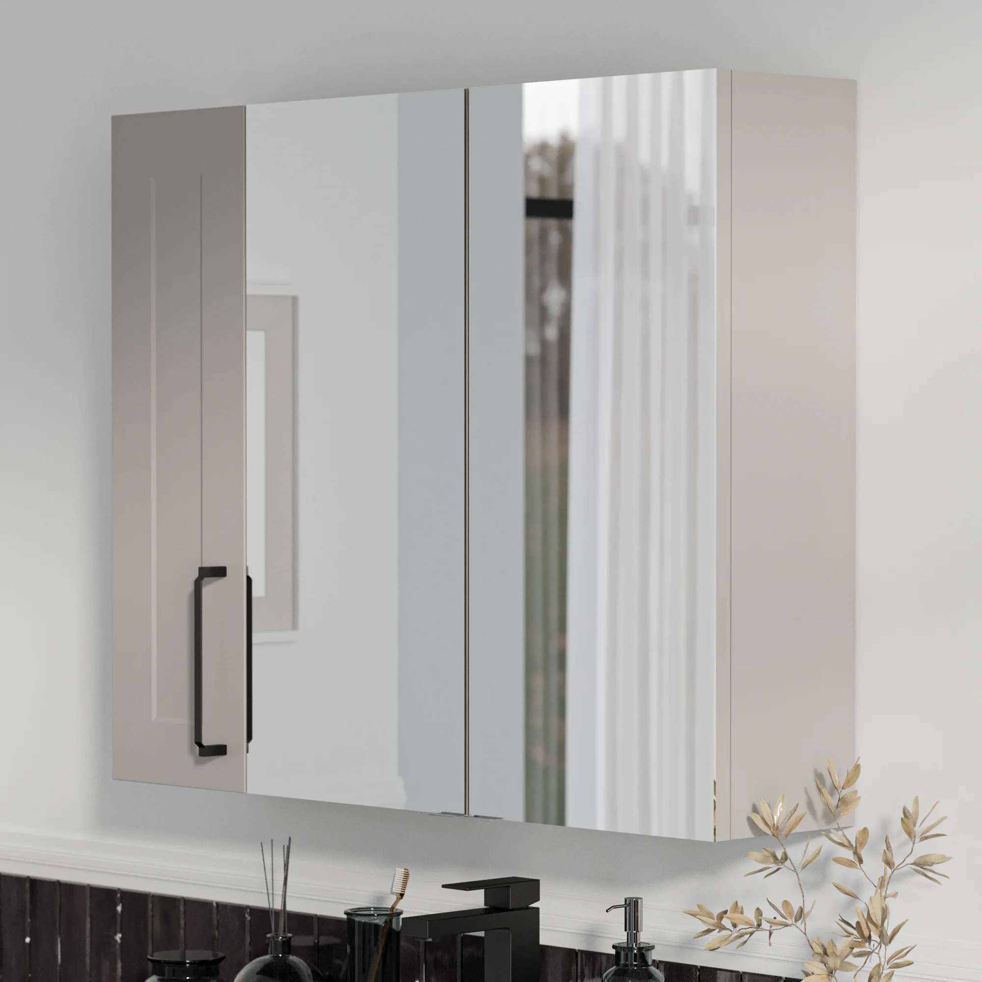 Product image for Oliver Cashmere 1200mm Mirror Cabinet With Single 200mm Wall Storage