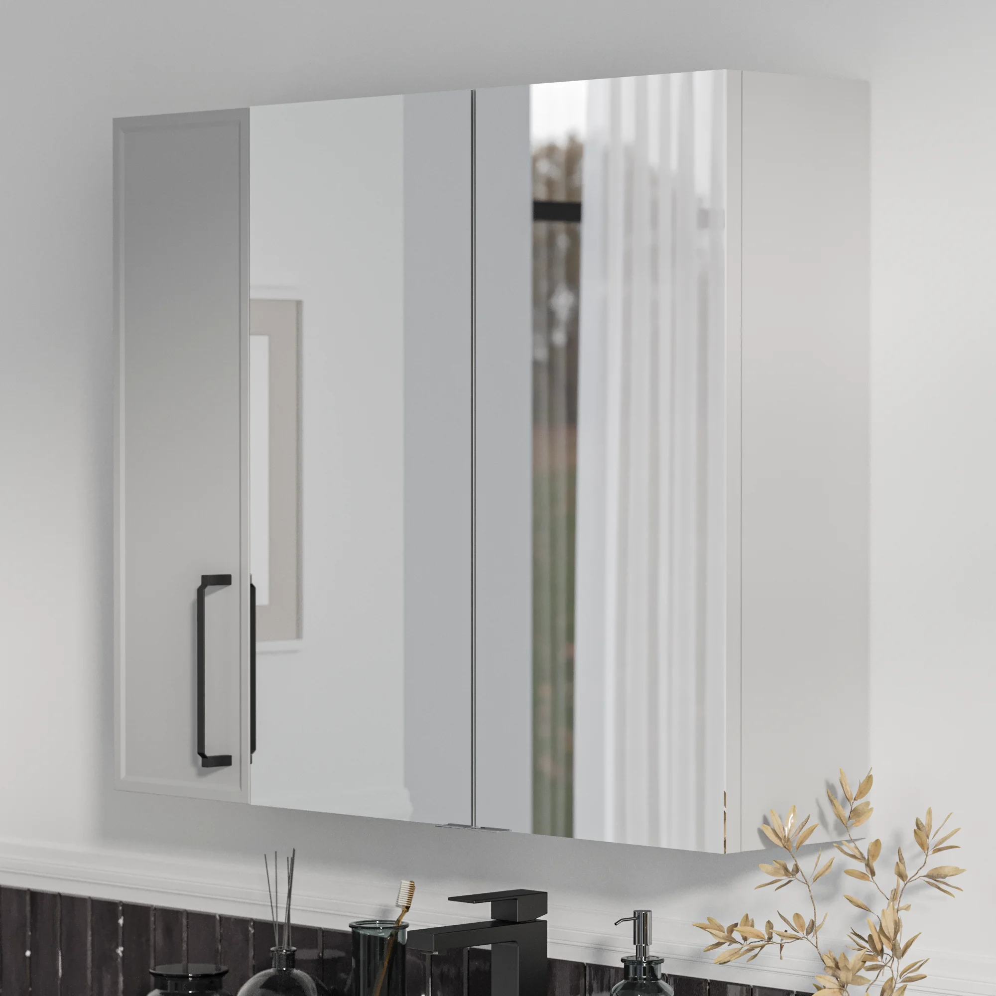 Product image for Oliver Dust Grey 1200mm Mirror Cabinet With Single 200mm Wall Storage