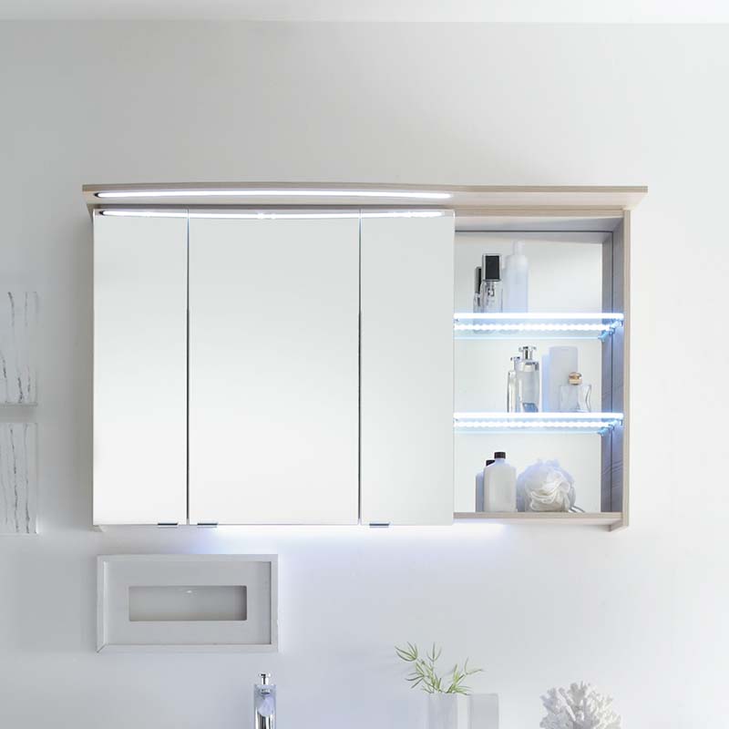 3 door mirrored bathroom outlet cabinet with lights