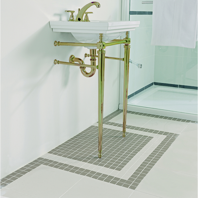 Astoria Deco Cloak Basin 520mm White 1TH with Cloak Basin Stand Antique Gold including Towel Rack