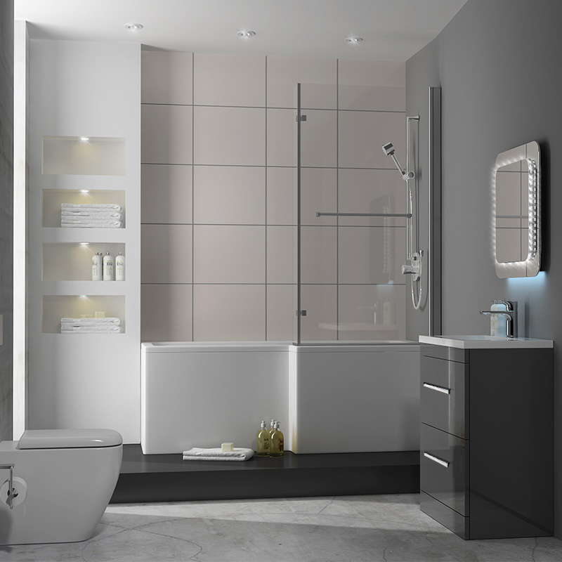 PATELLO 60 Grey UNIT RIGHT HAND SHOWER BATH