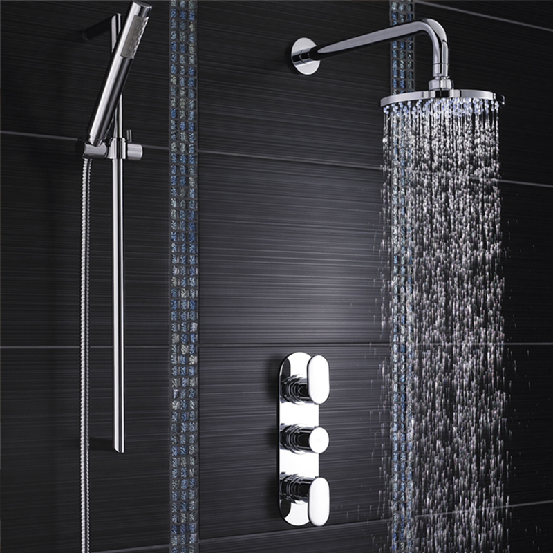 Chrome Reign Therm Triple Valve with Diverter Rect