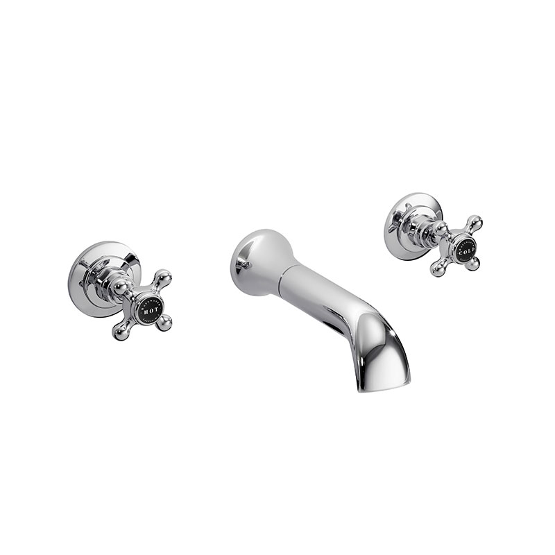 BLACK 3 TAP HOLE WALL BATH FILLER WITH CROSSHEAD & HEX COLLAR