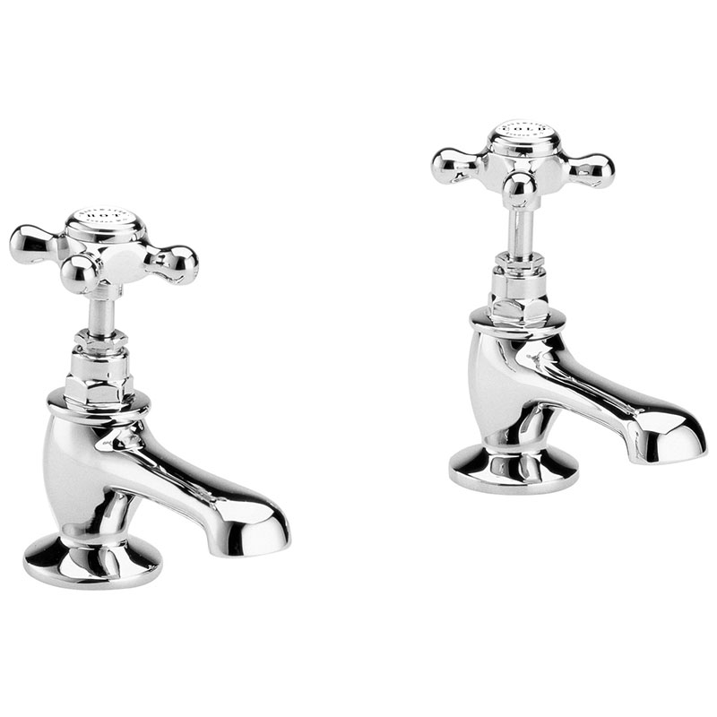 WHITE BASIN TAPS WITH CROSSHEAD & HEX COLLAR