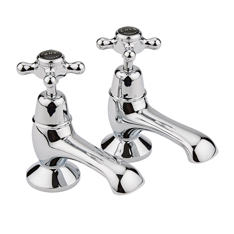 BLACK BATH TAPS WITH CROSSHEAD & DOME COLLAR