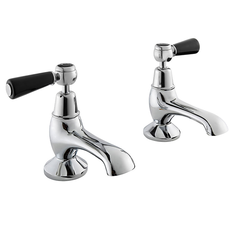 BLACK BATH TAPS WITH LEVER & DOME COLLAR