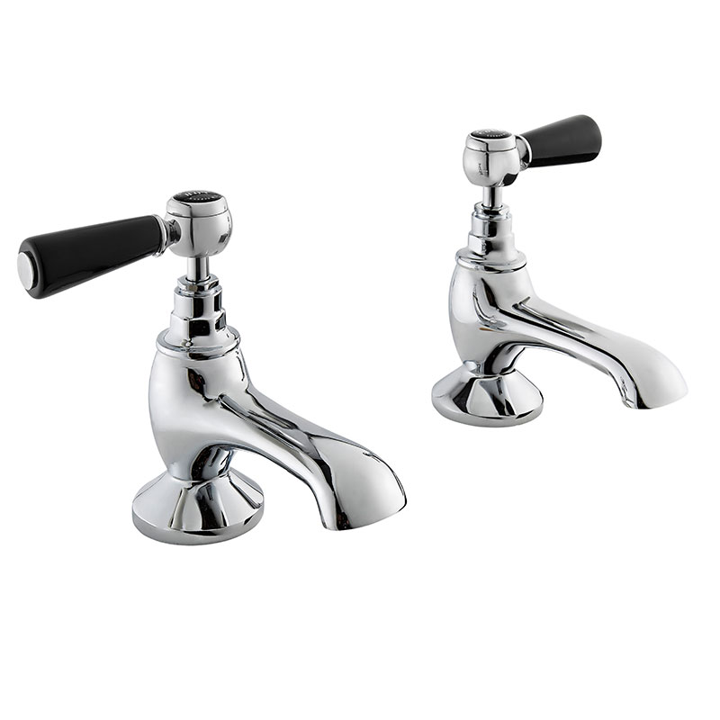 BLACK BATH TAPS WITH LEVER & HEX COLLAR