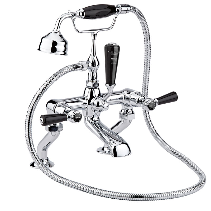 BLACK DECK MOUNTED BATH SHOWER MIXER WITH LEVER & DOME COLLAR