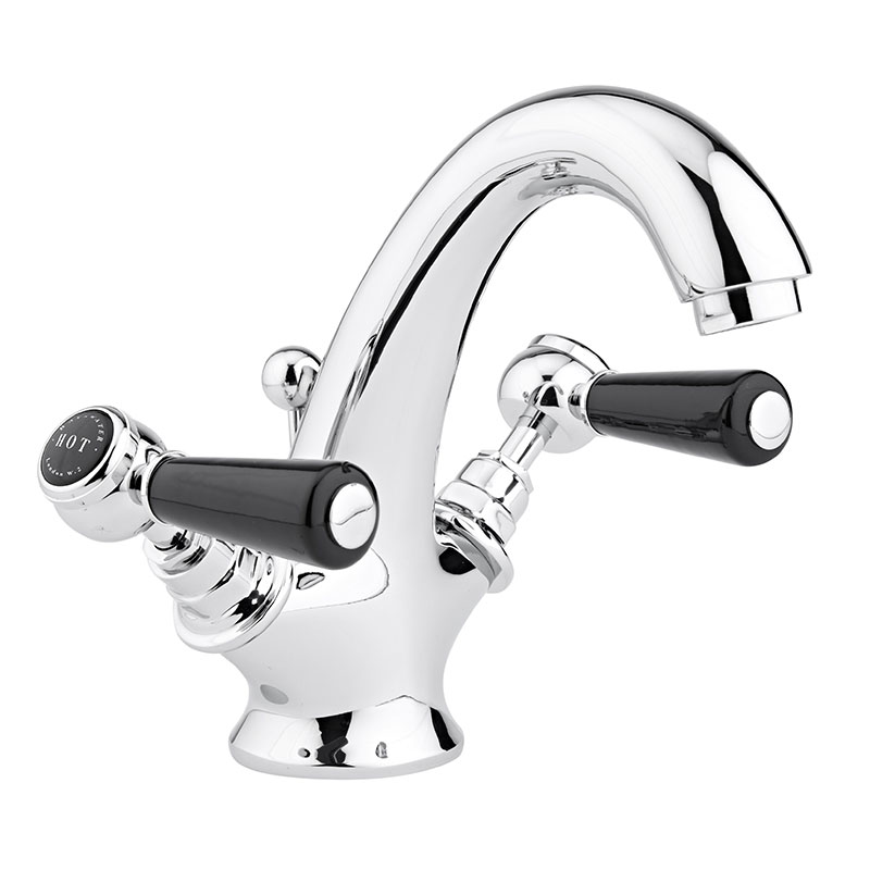 BLACK MONO BASIN MIXER WITH LEVER & HEX COLLAR