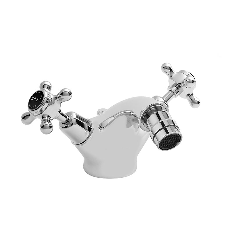 WHITE MONO BIDET MIXER WITH CROSSHEAD & HEX COLLAR
