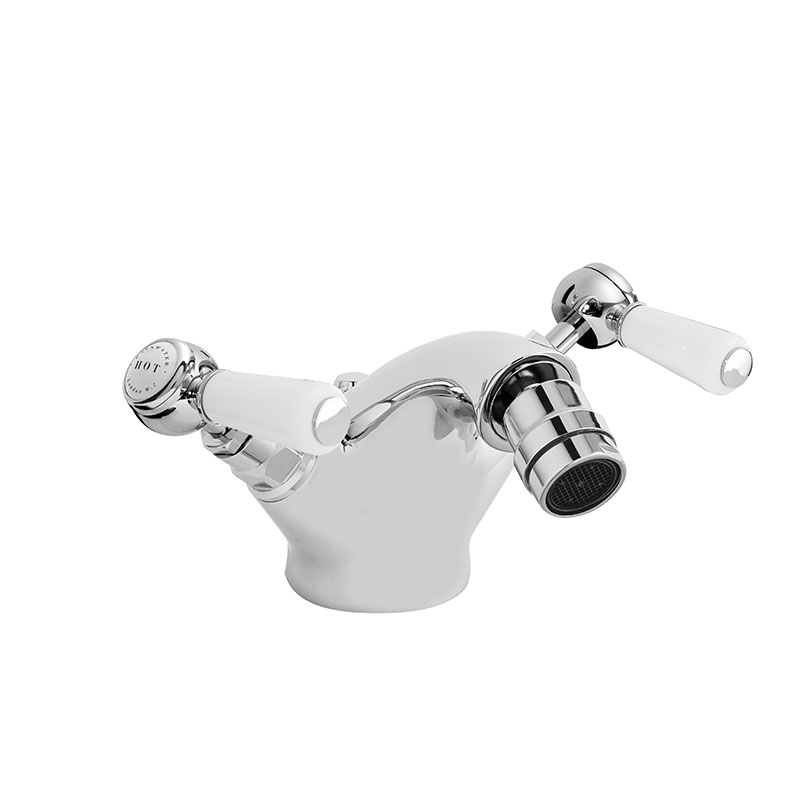 WHITE MONO BIDET MIXER WITH LEVER & HEX COLLAR