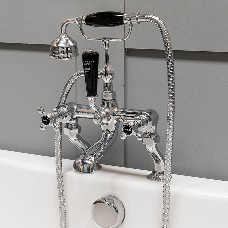 BLACK WALL MOUNTED BATH SHOWER MIXER WITH CROSSHEAD & HEX COLLAR