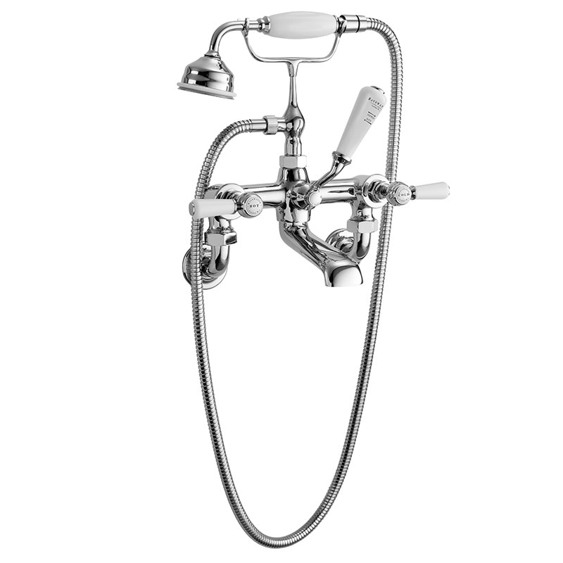 WHITE WALL MOUNTED BATH SHOWER MIXER WITH LEVER & HEX COLLAR
