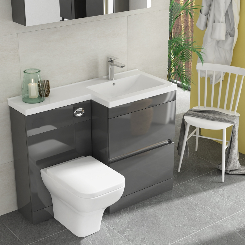 Pemberton Vanity Unit: Grey with RH Basin | Virgo Chrome Tap & Waste