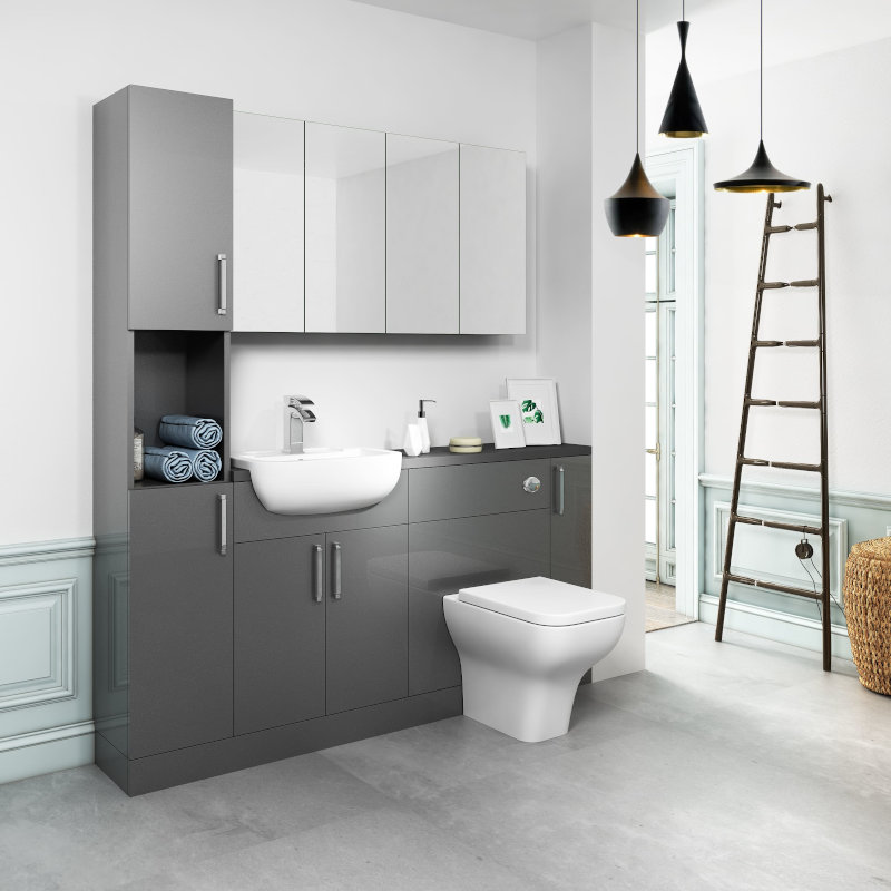 Oliver Fitted Suite w Mirror Cabinets: Anthracite