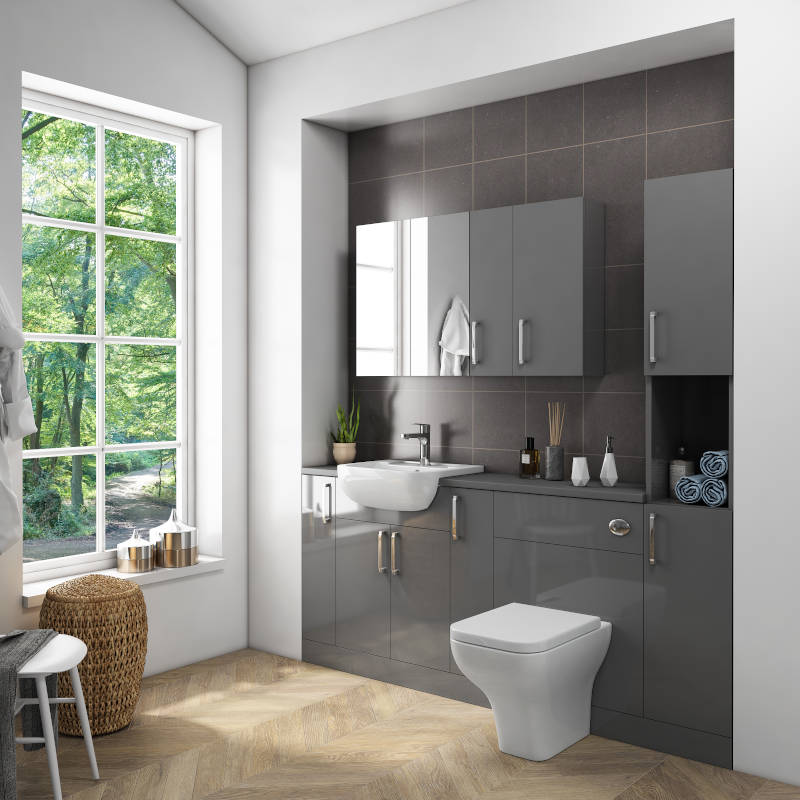 Oliver Fitted Suite w Mirror Cabinet: Anthracite