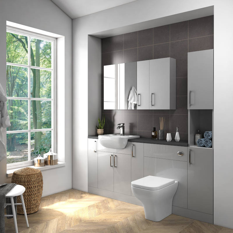 Oliver Fitted Suite w Mirror Cabinet: Dove Grey