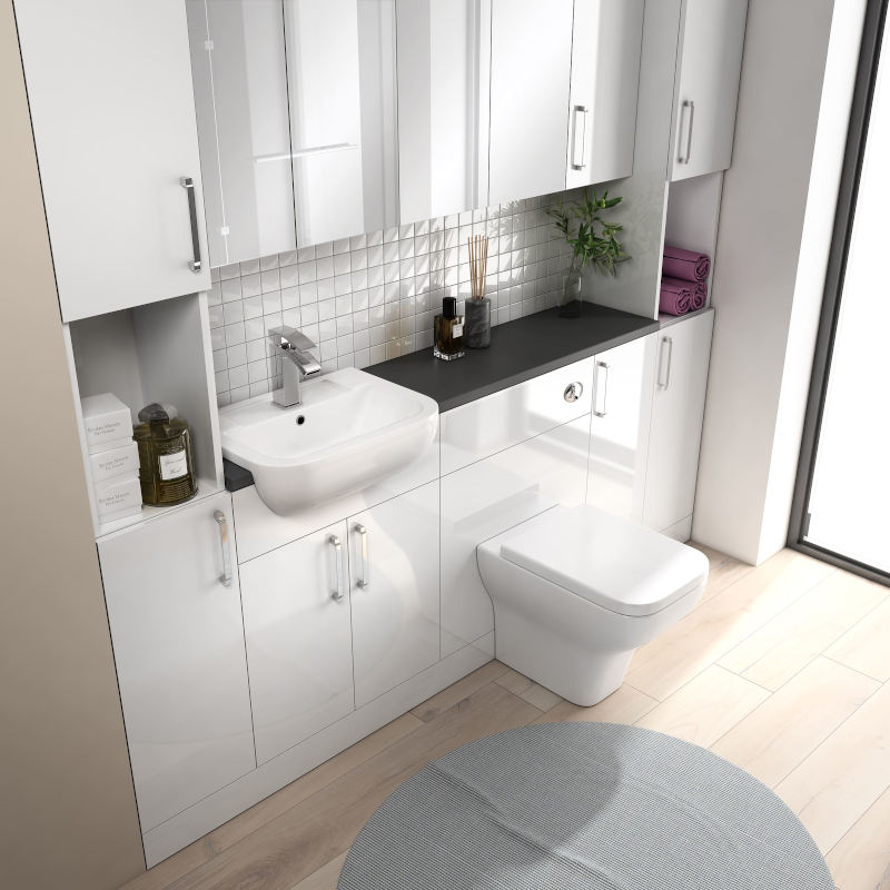 Oliver Fitted Suite w Mirror Cabinet: White