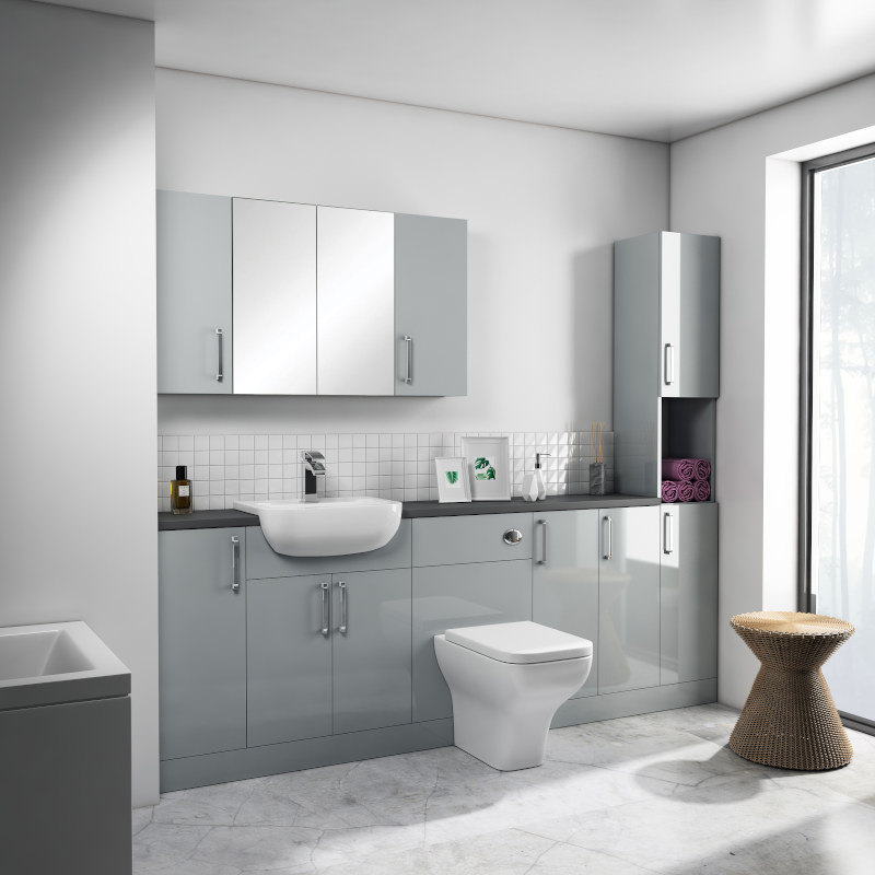 Oliver Fitted Suite w Mirror Cabinet: Dove Grey