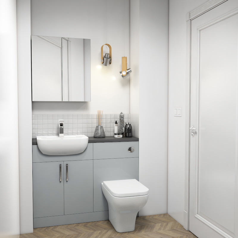 Oliver Fitted Suite w Mirror Cabinet: Dove Grey