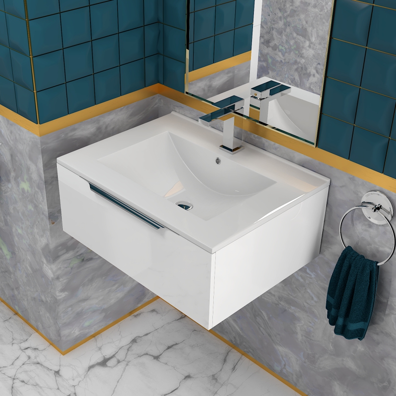 Jivana 600 White Vanity Unit | Chrome Handles, Tap & Waste