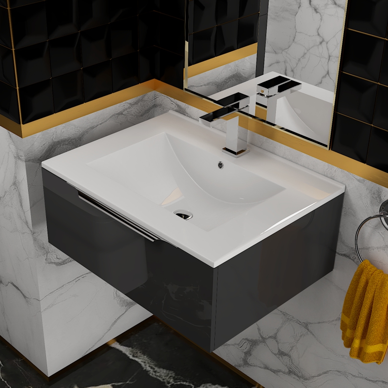 Jivana 600 Grey Vanity Unit | Chrome Handles, Tap & Waste