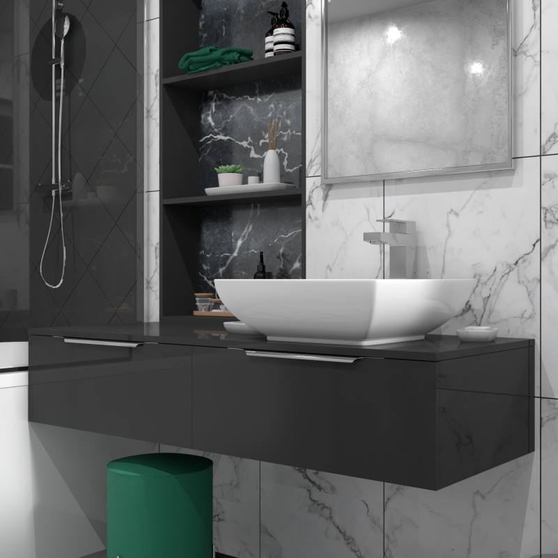Jivana 1200 Grey Wall Hung Unit | Chrome Handles, Tap & Waste