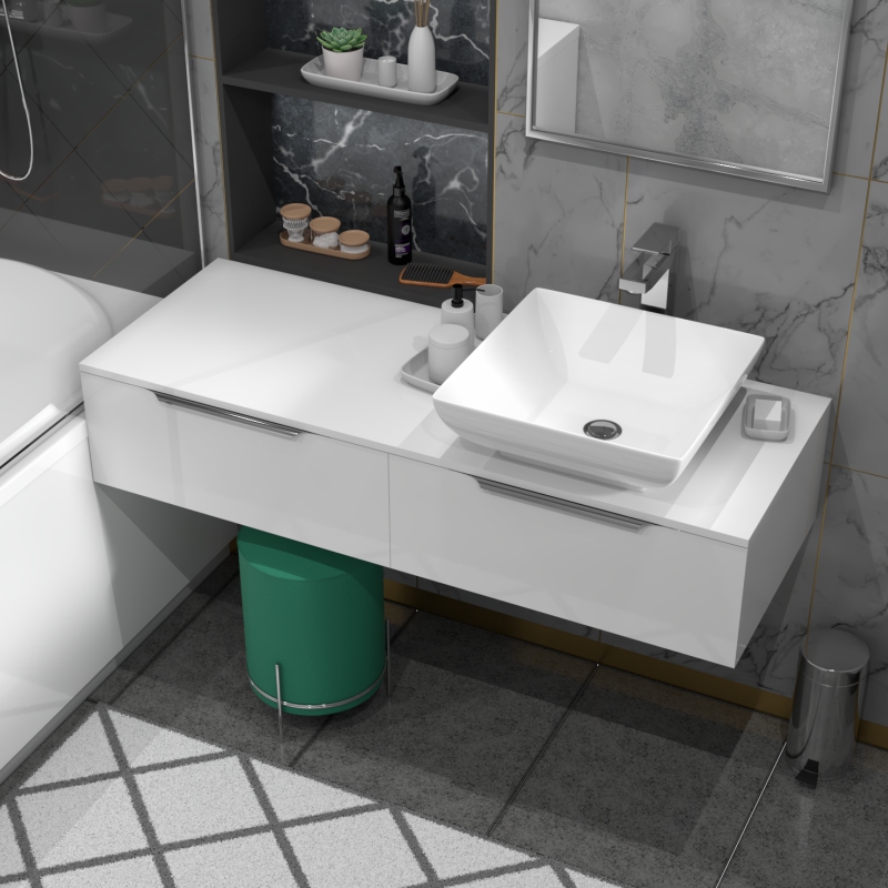 Jivana 1200 White Wall Hung Unit | Chrome Handles, Tap & Waste