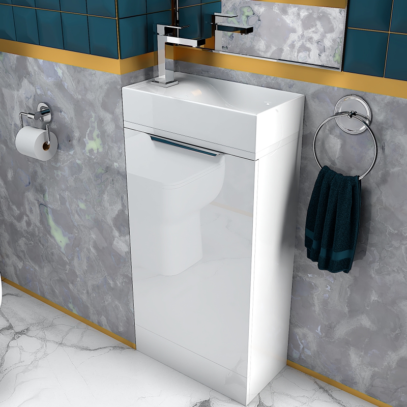 Jivana 410 White Vanity Unit | Chrome Handles, Tap & Waste
