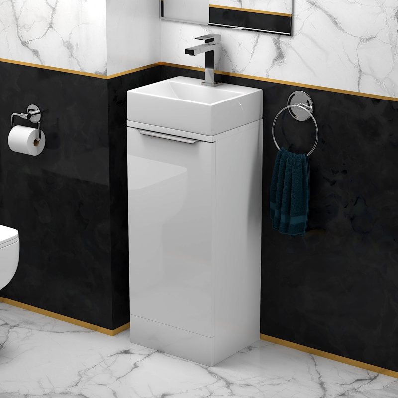 Jivana 325 White Vanity Unit | Chrome Handles, Tap & Waste