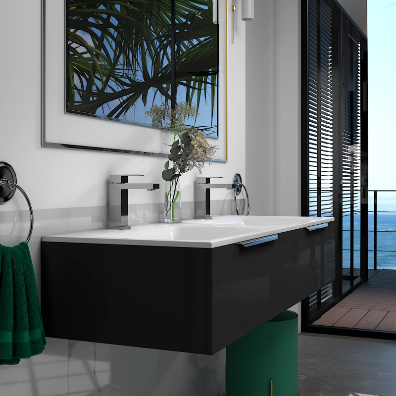 Jivana 1200 Grey Wall Hung Unit | Chrome Handles, Taps & Wastes