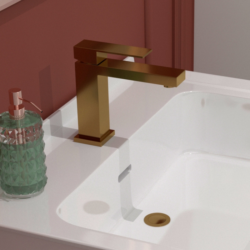 Chester 600 Wall Hung Pearl Grey Vanity Unit (Gold Handles) with Gold Tap