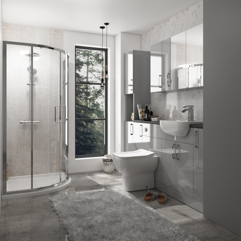 Oliver Fitted Suite w Mirror Cabinet: Dove Grey