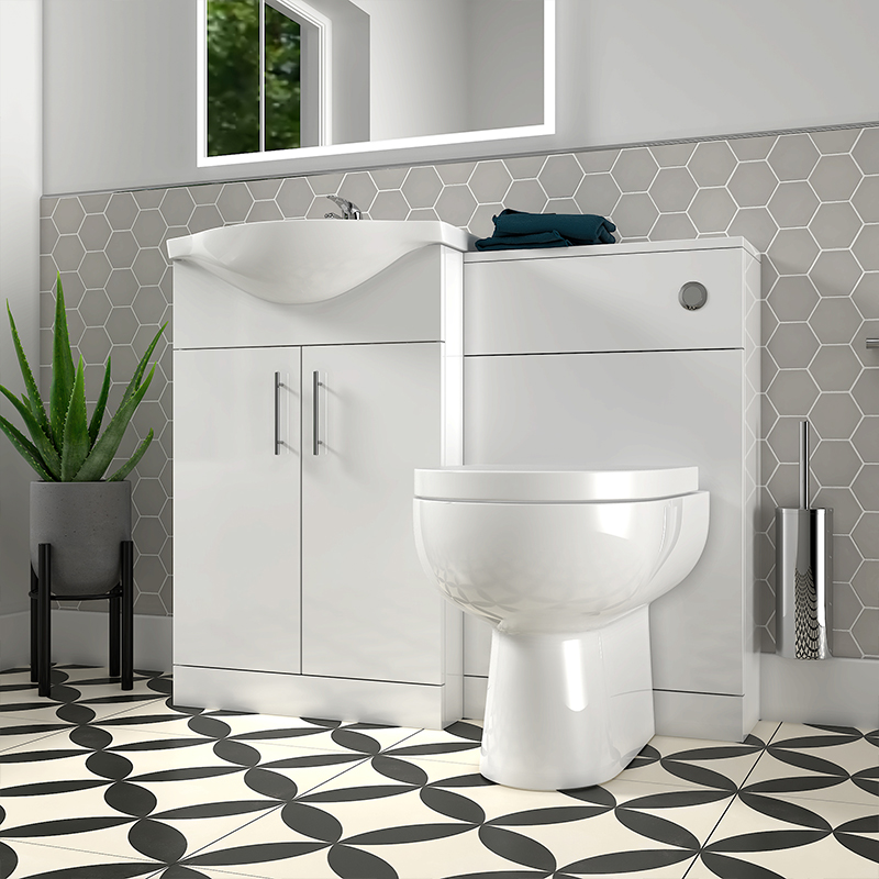 KIANA 1050 2 Door Combination Vanity Unit and BTW Toilet: Vertical Handle KIANA 1050 2 Door Combination Vanity Unit and BTW Toilet: Vertical Handle