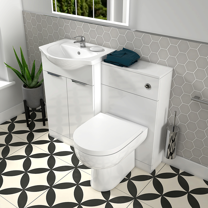 KIANA 1050 2 Door Combination Vanity Unit and BTW Toilet: Horizontal Handle KIANA 1050 2 Door Combination Vanity Unit and BTW Toilet: Horizontal Handle
