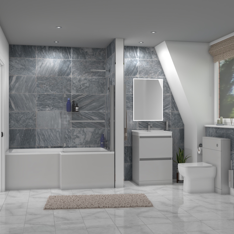 Ashford 600 Bath Suite: Vanity Unit, BTW Toilet, L Shape Bath - Right Hand Ashford 600 Bath Suite: Vanity Unit, BTW Toilet, L Shape Bath - Right Hand