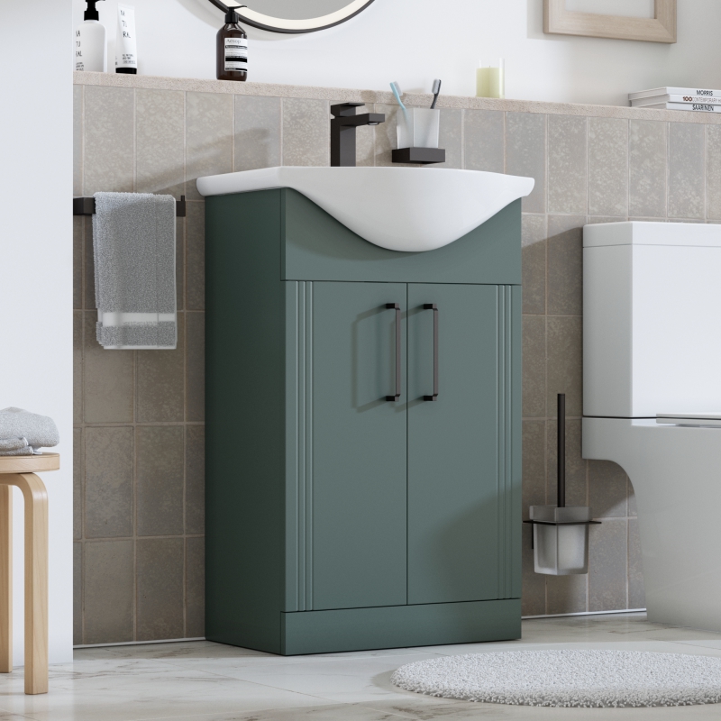 Celeste Linear 550 Green Vanity Unit | Black Handles