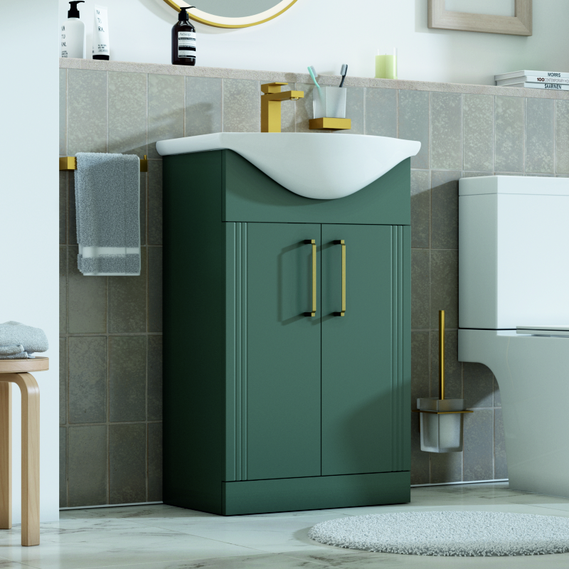Celeste Linear 550 Green Vanity Unit | Gold Handles